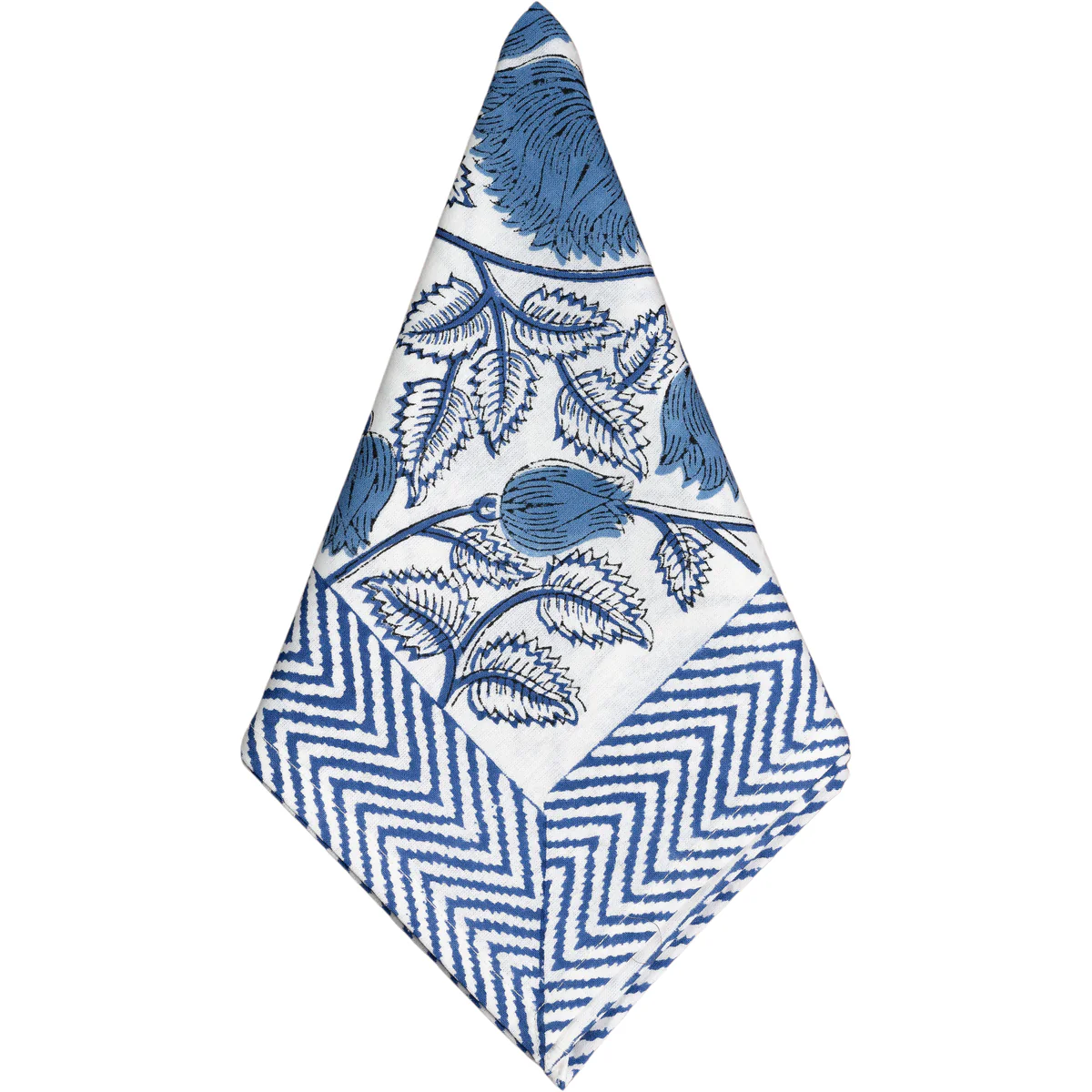 Blue Tulip Block Print Napkin, Set of 4